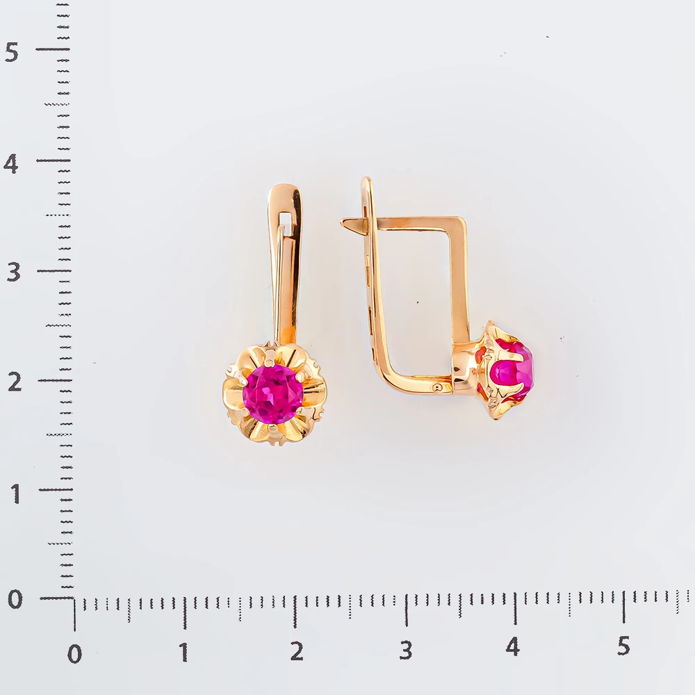 Серьги с фианитом из красного золота 583 пробы