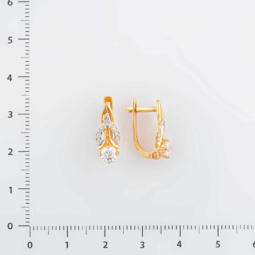 Серьги с фианитом из красного золота 585 пробы