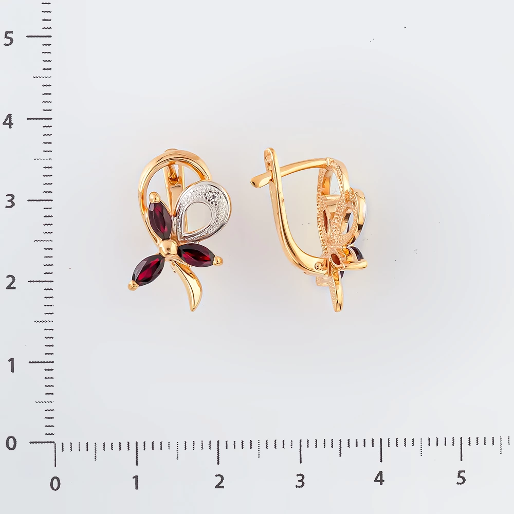 Серьги с гранатом из красного золота 585 пробы