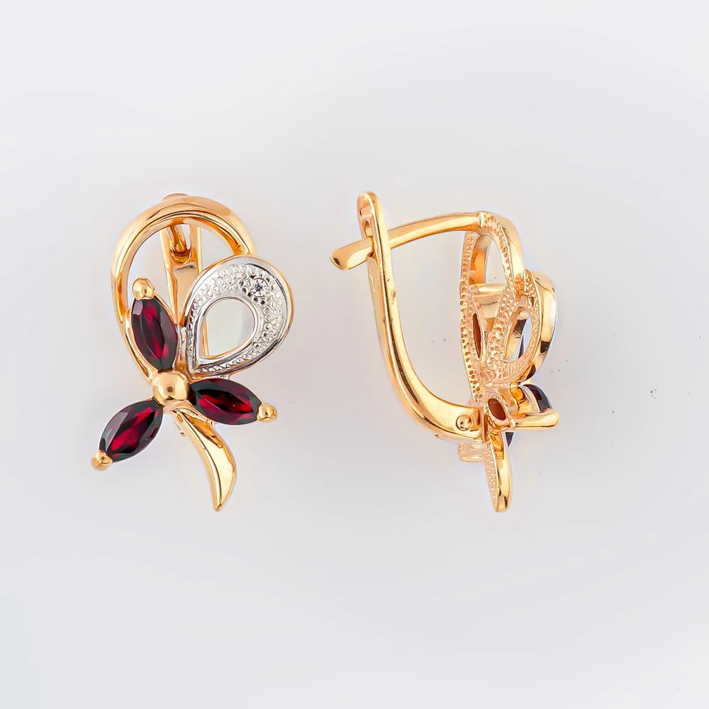 Серьги с гранатом из красного золота 585 пробы