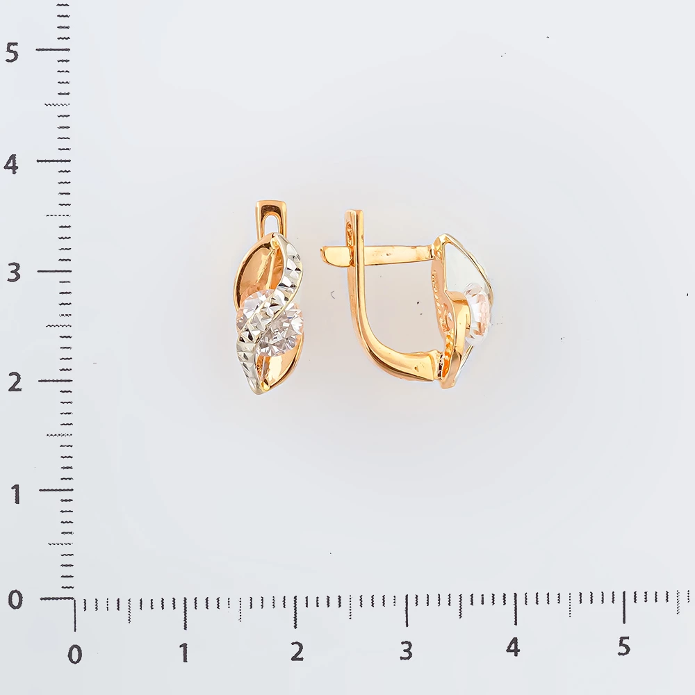 Серьги с фианитом из красного золота 585 пробы