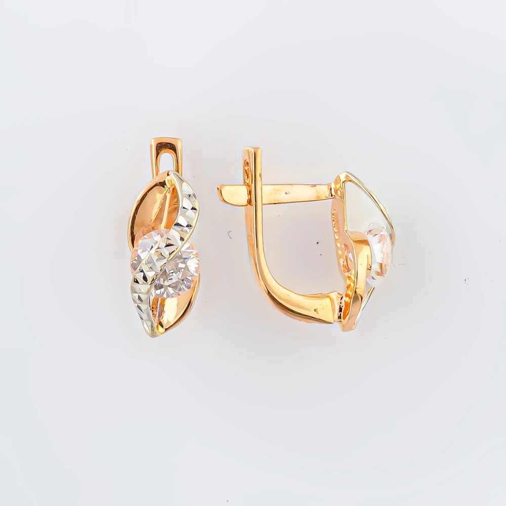 Серьги с фианитом из красного золота 585 пробы