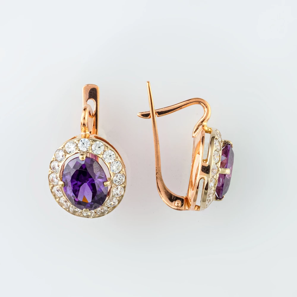 Серьги с ситаллом из красного золота 585 пробы