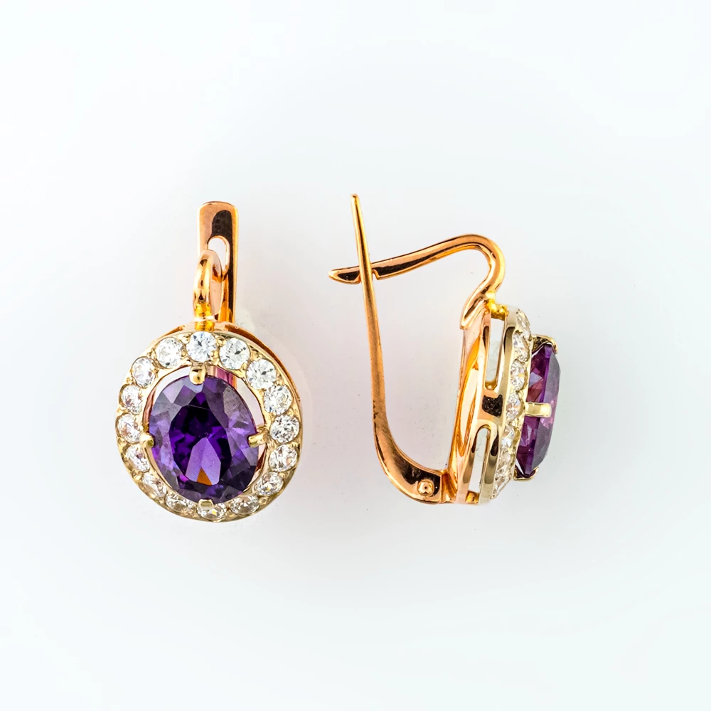 Серьги с ситаллом из красного золота 585 пробы