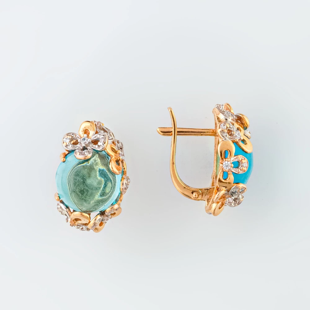 Серьги с топазом из красного золота 585 пробы