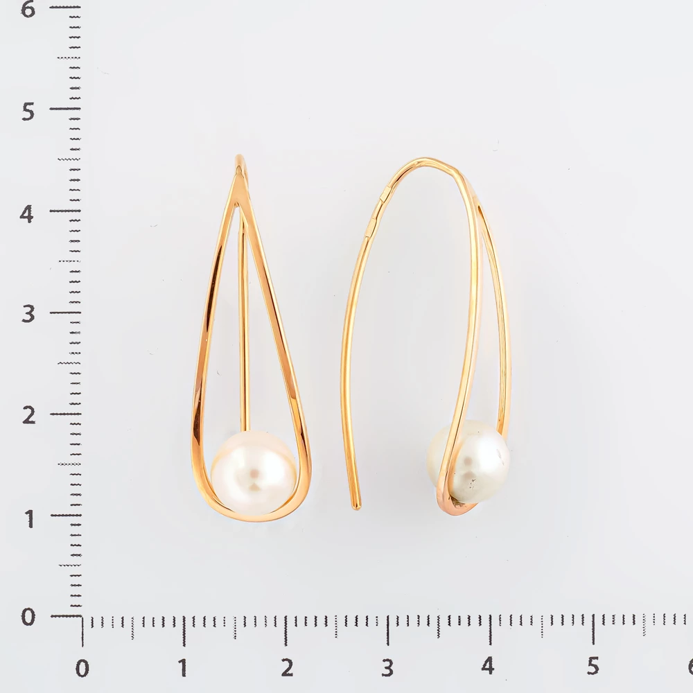 Серьги-продевки с культивированным жемчугом из красного золота 585 пробы