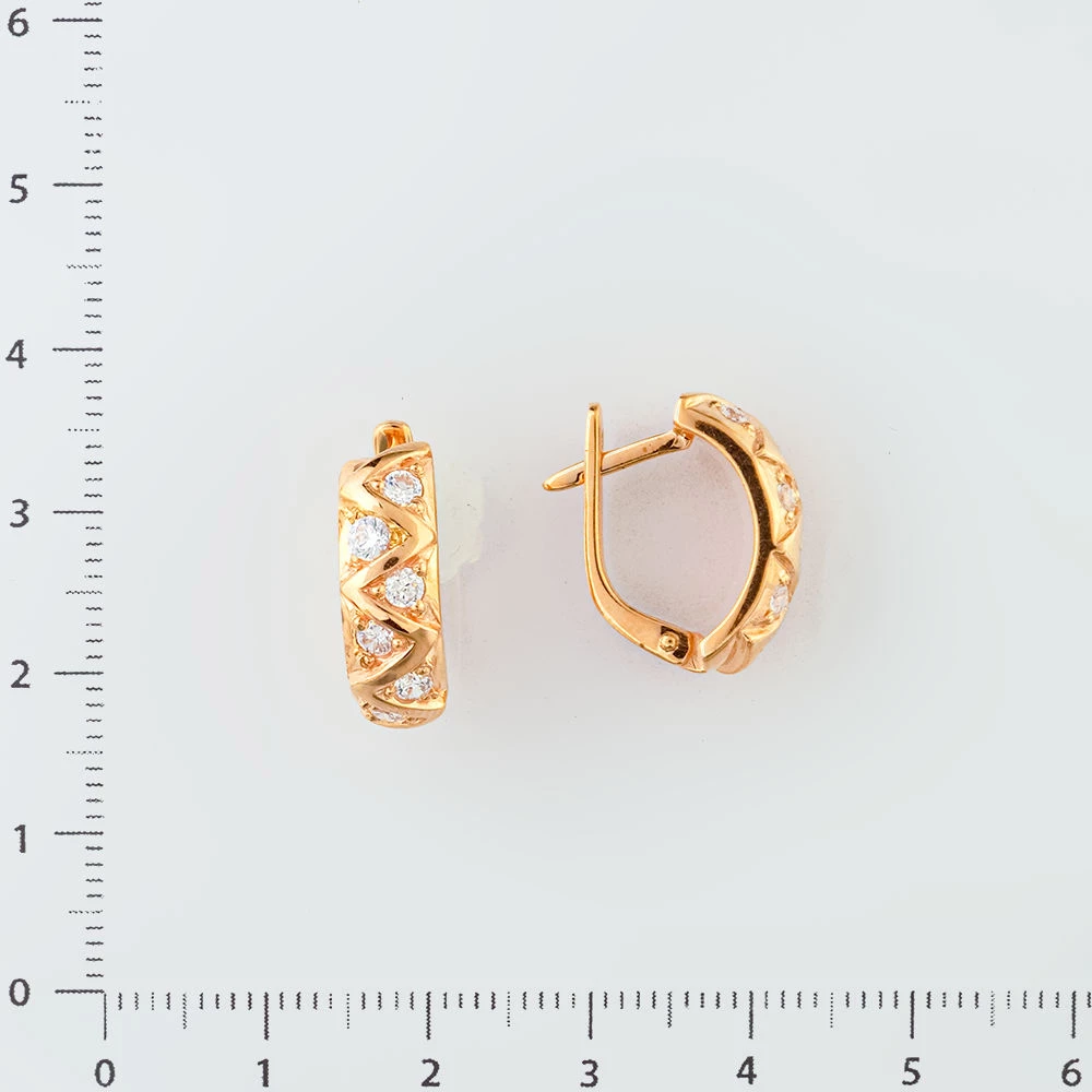 Серьги с фианитом из красного золота 585 пробы