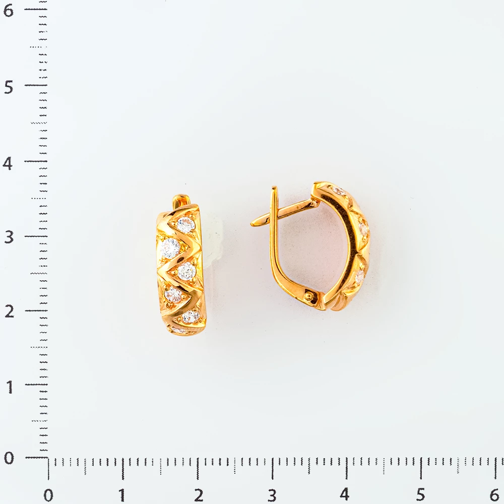Серьги с фианитом из красного золота 585 пробы