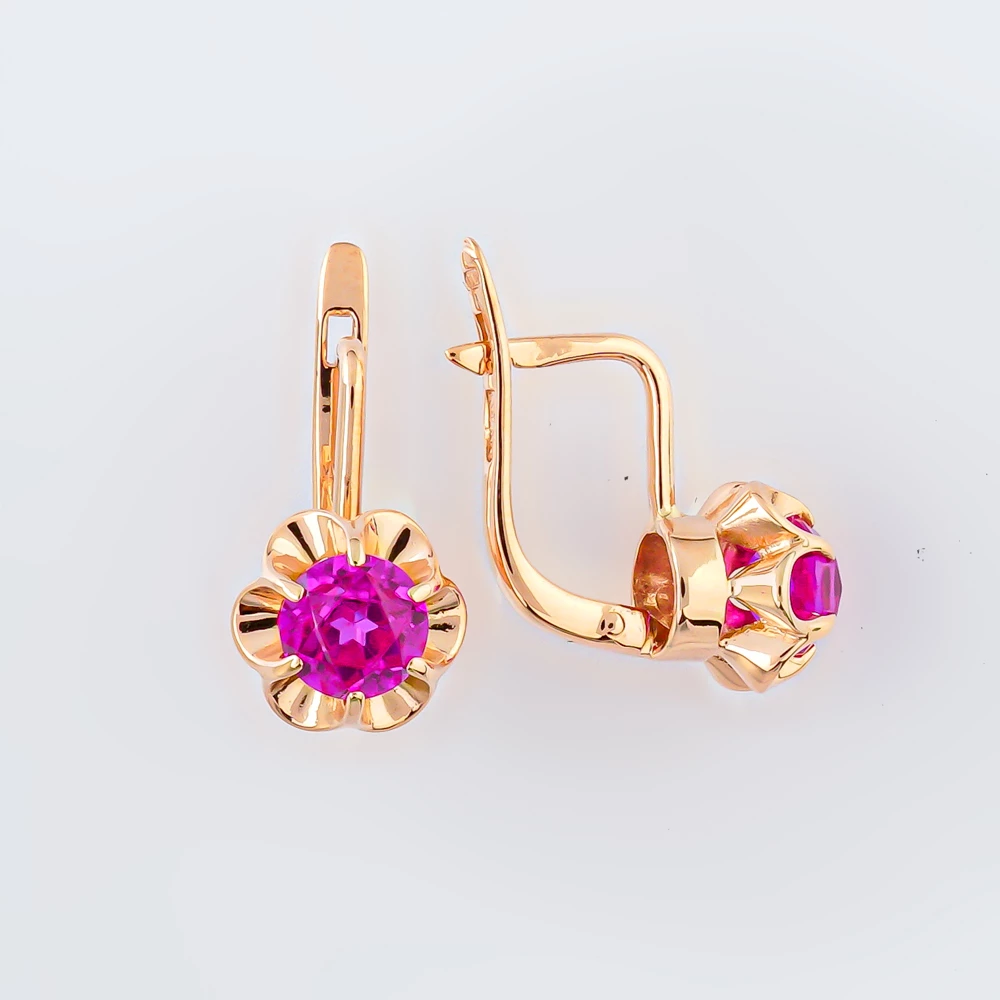 Серьги с фианитом из красного золота 583 пробы