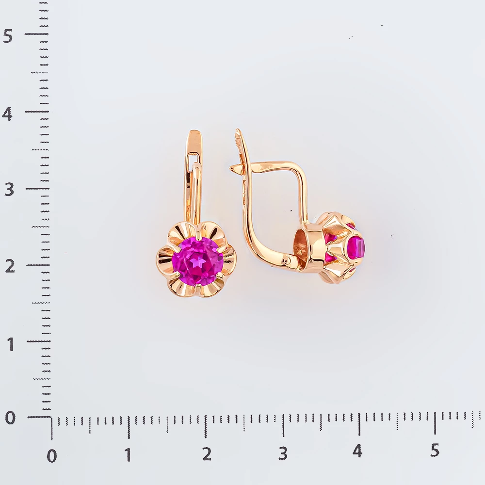 Серьги с фианитом из красного золота 583 пробы