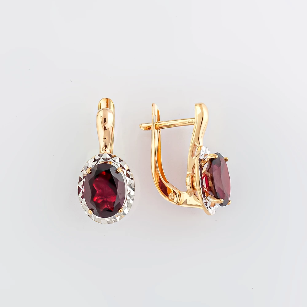 Серьги с гранатом из красного золота 585 пробы