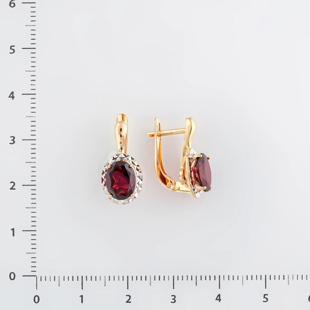 Серьги с гранатом из красного золота 585 пробы