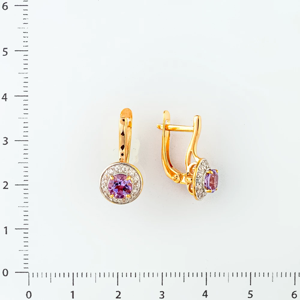 Серьги с аметистом из красного золота 585 пробы