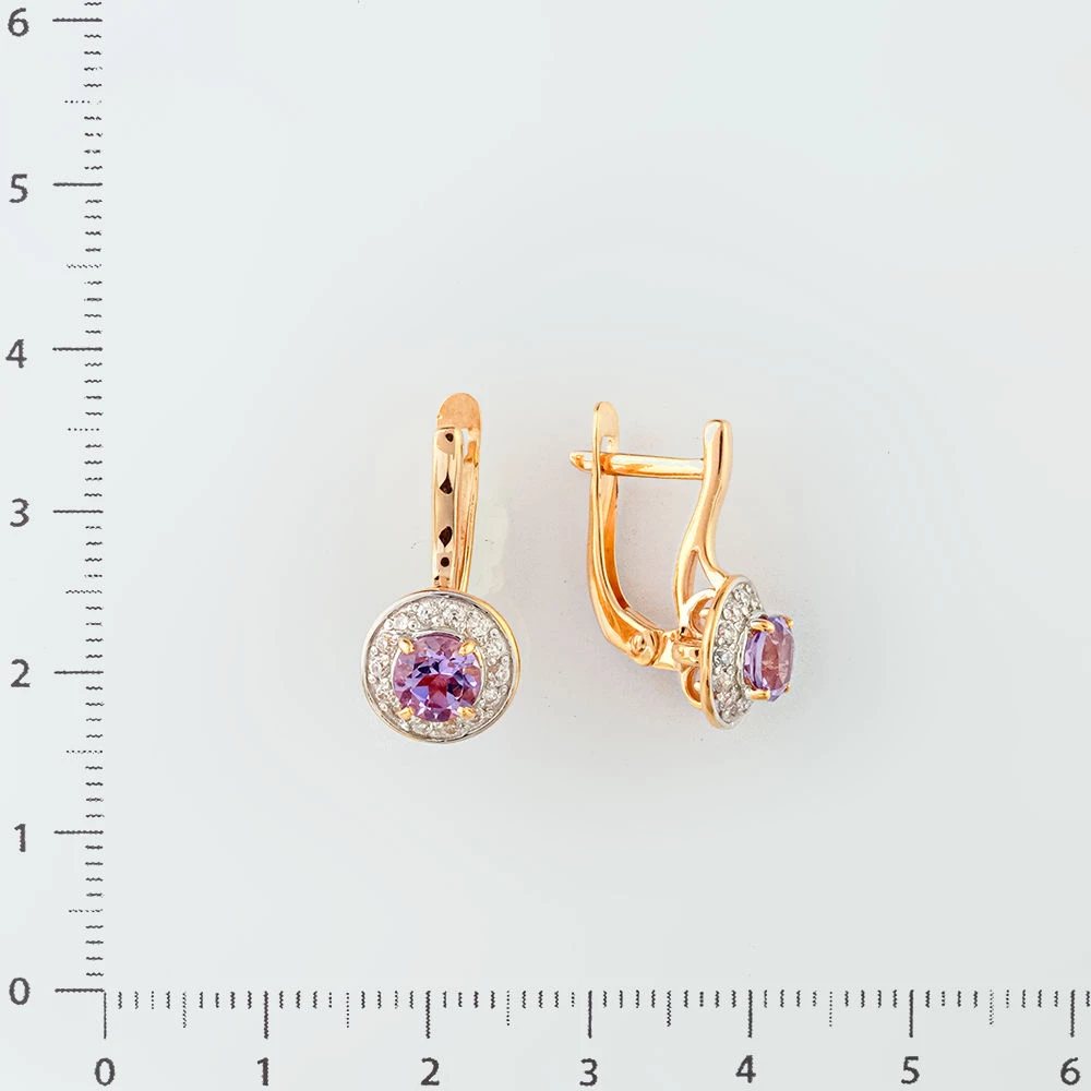Серьги с аметистом из красного золота 585 пробы