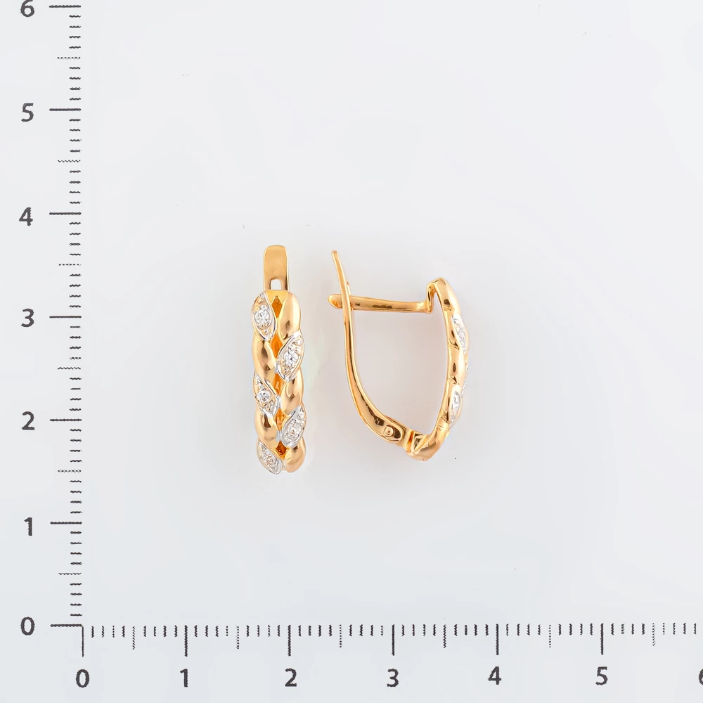 Серьги с фианитом из красного золота 585 пробы