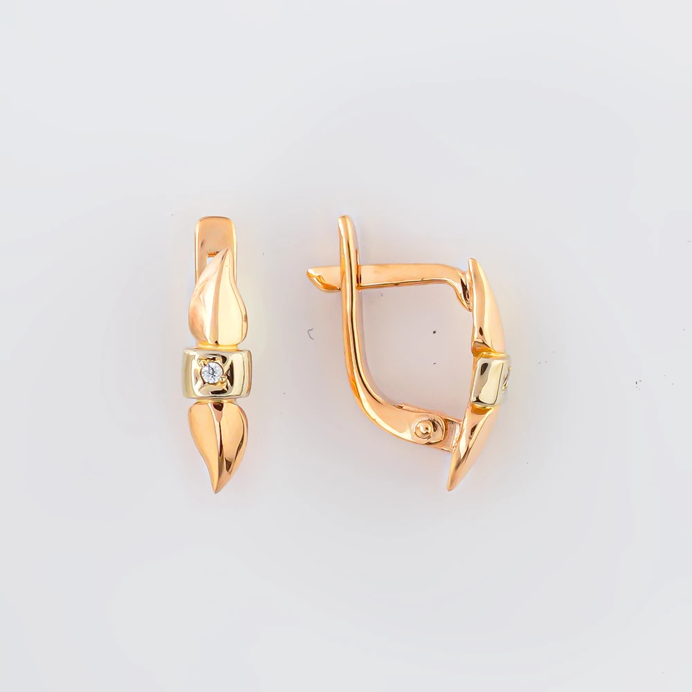 Серьги с фианитом из красного золота 585 пробы