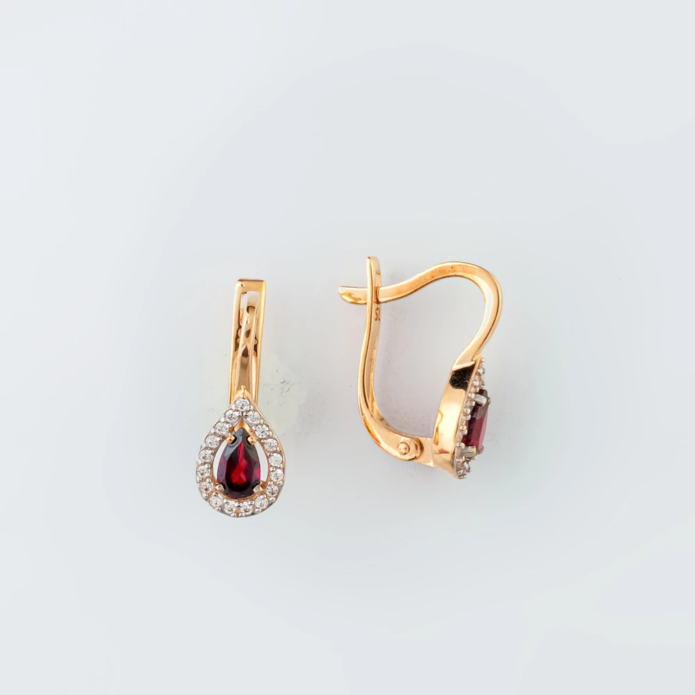 Серьги с гранатом из красного золота 585 пробы