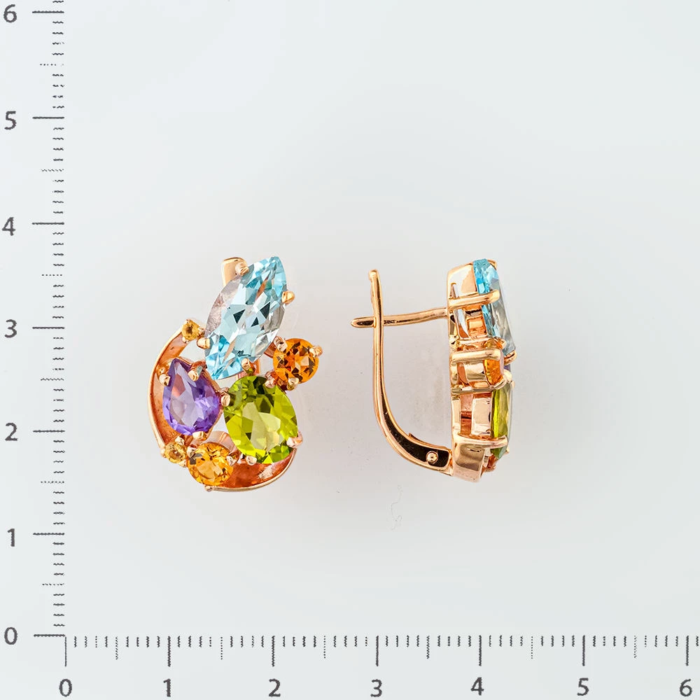 Серьги с топазом из красного золота 585 пробы