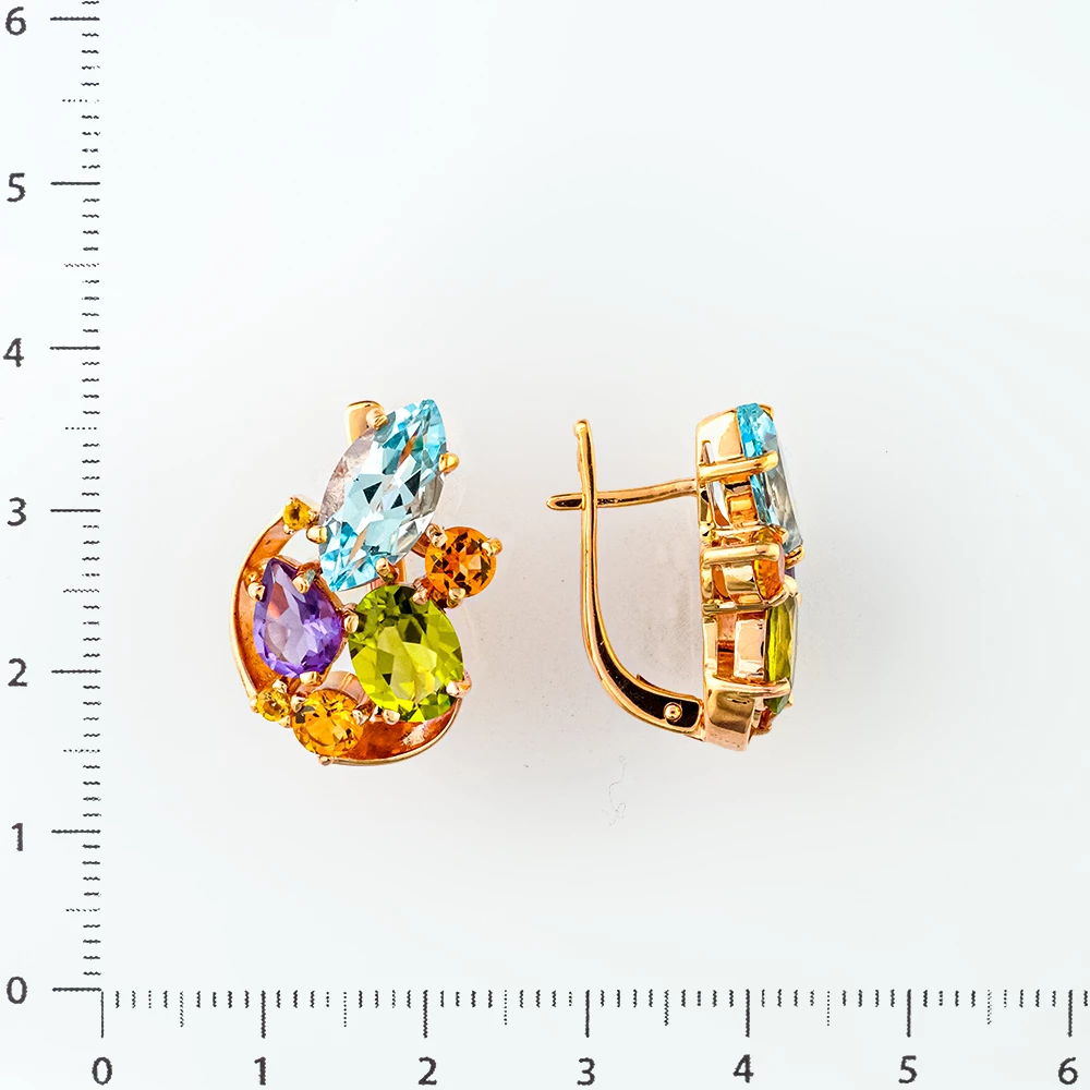Серьги с топазом из красного золота 585 пробы