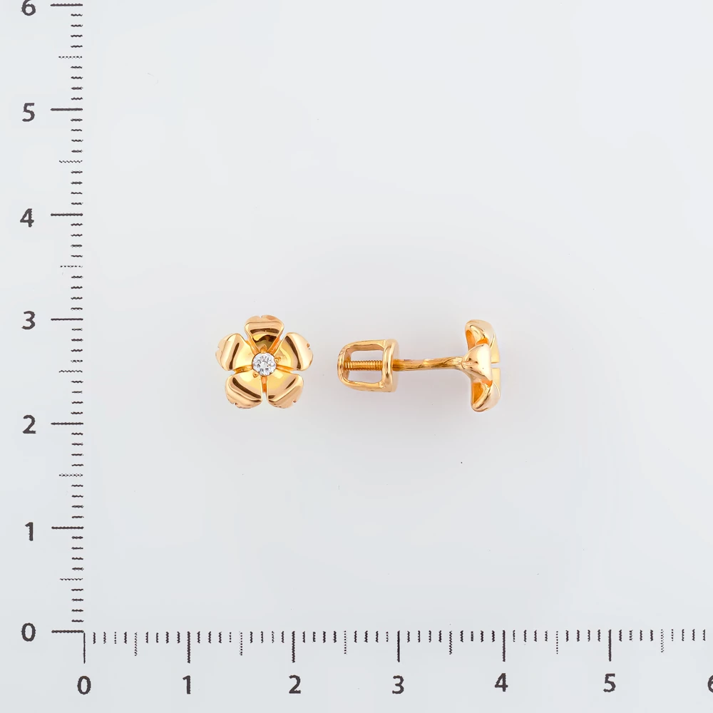 Серьги с фианитом из красного золота 585 пробы