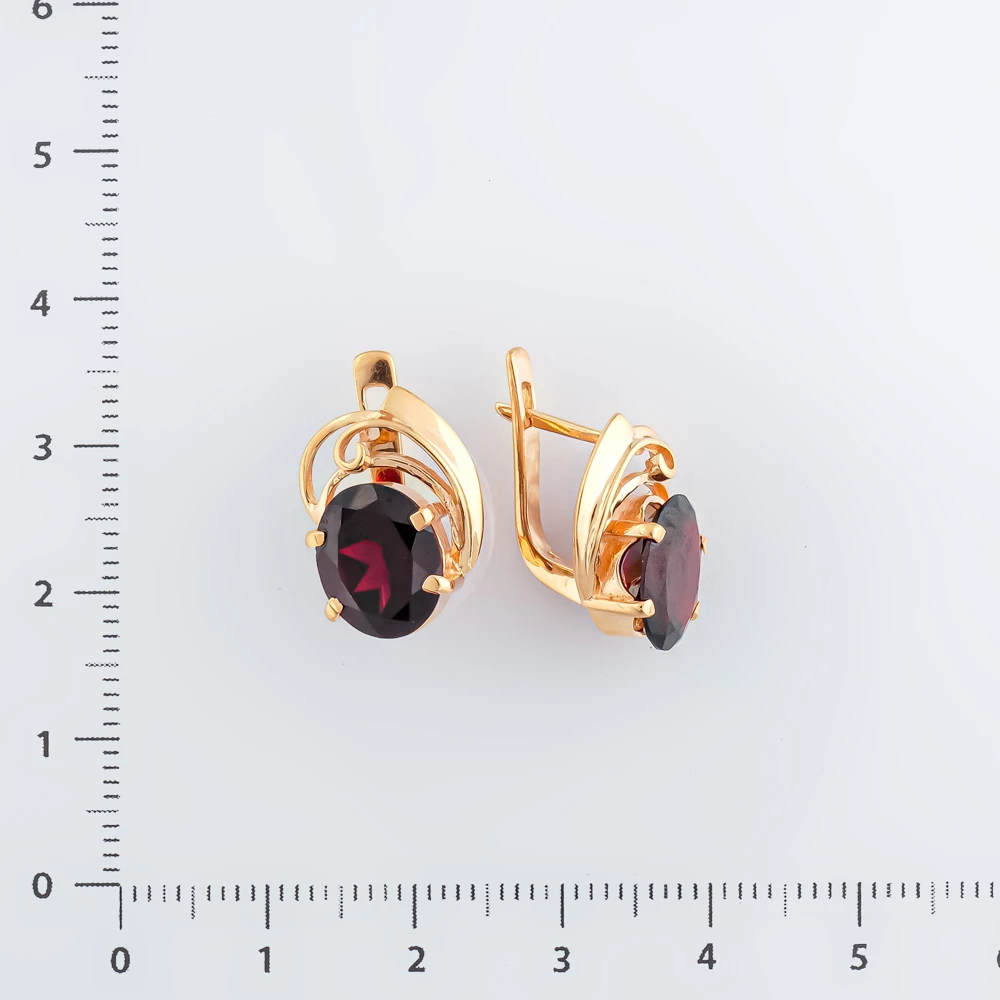 Серьги с гранатом из красного золота 585 пробы