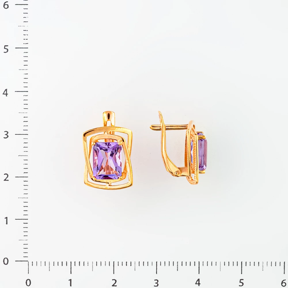Серьги с аметистом из красного золота 375 пробы