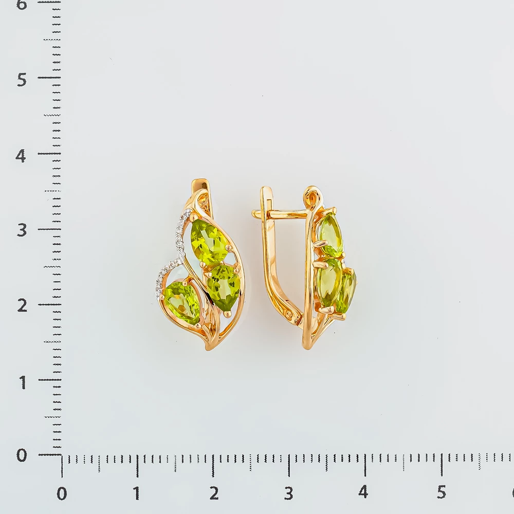 Серьги с хризолитом из красного золота 585 пробы