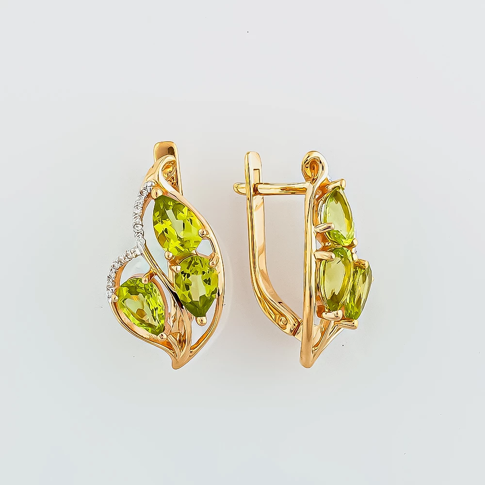 Серьги с хризолитом из красного золота 585 пробы