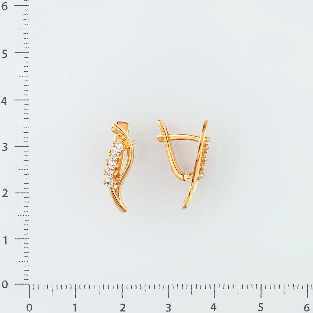 Серьги с фианитом из красного золота 585 пробы