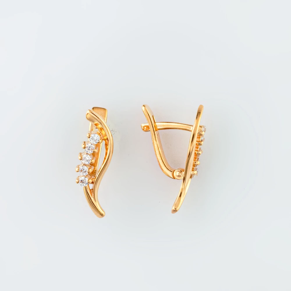 Серьги с фианитом из красного золота 585 пробы