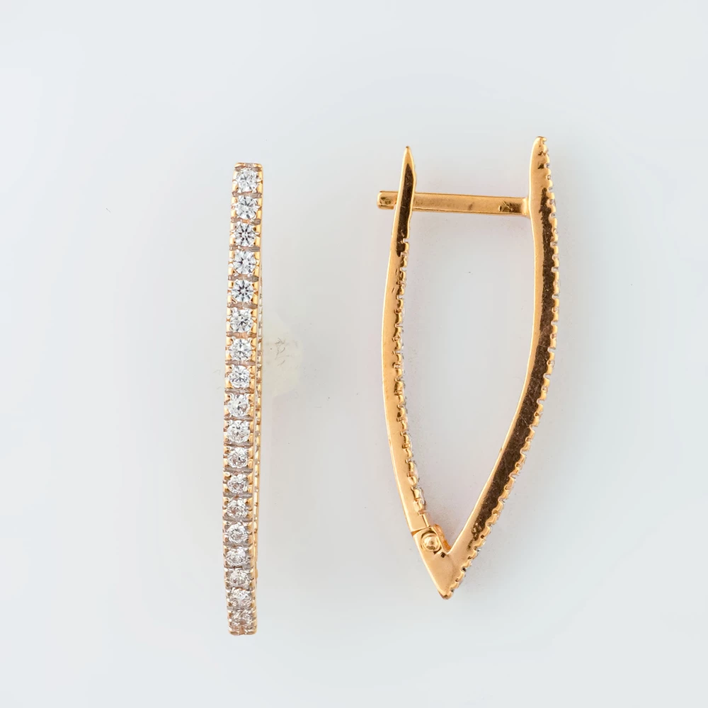 Серьги с фианитом из красного золота 585 пробы