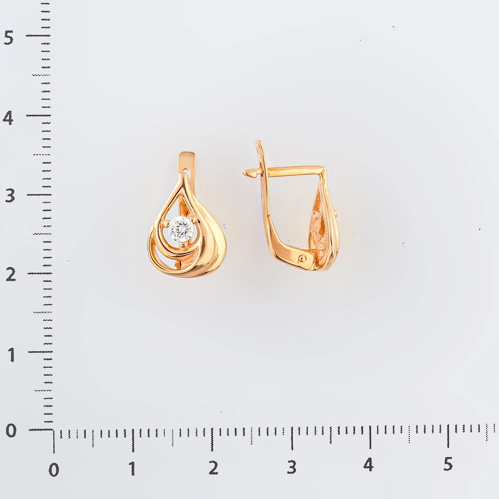 Серьги с фианитом из красного золота 585 пробы