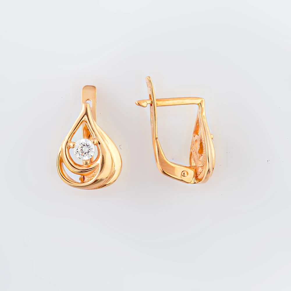 Серьги с фианитом из красного золота 585 пробы
