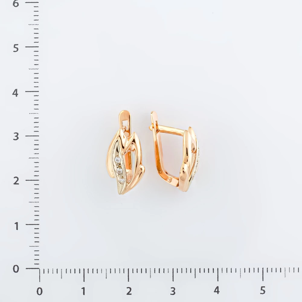 Серьги с фианитом из красного золота 585 пробы