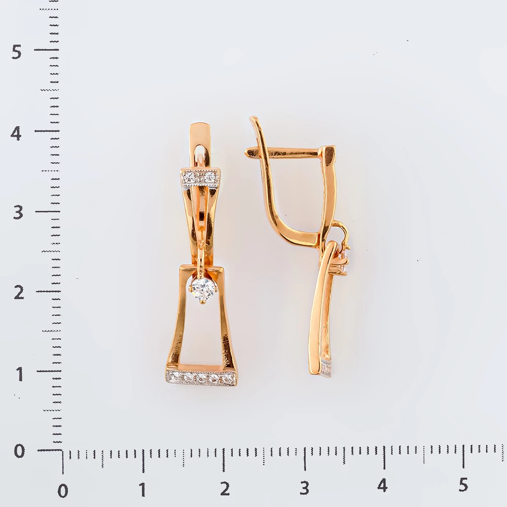 Серьги с фианитом из красного золота 585 пробы