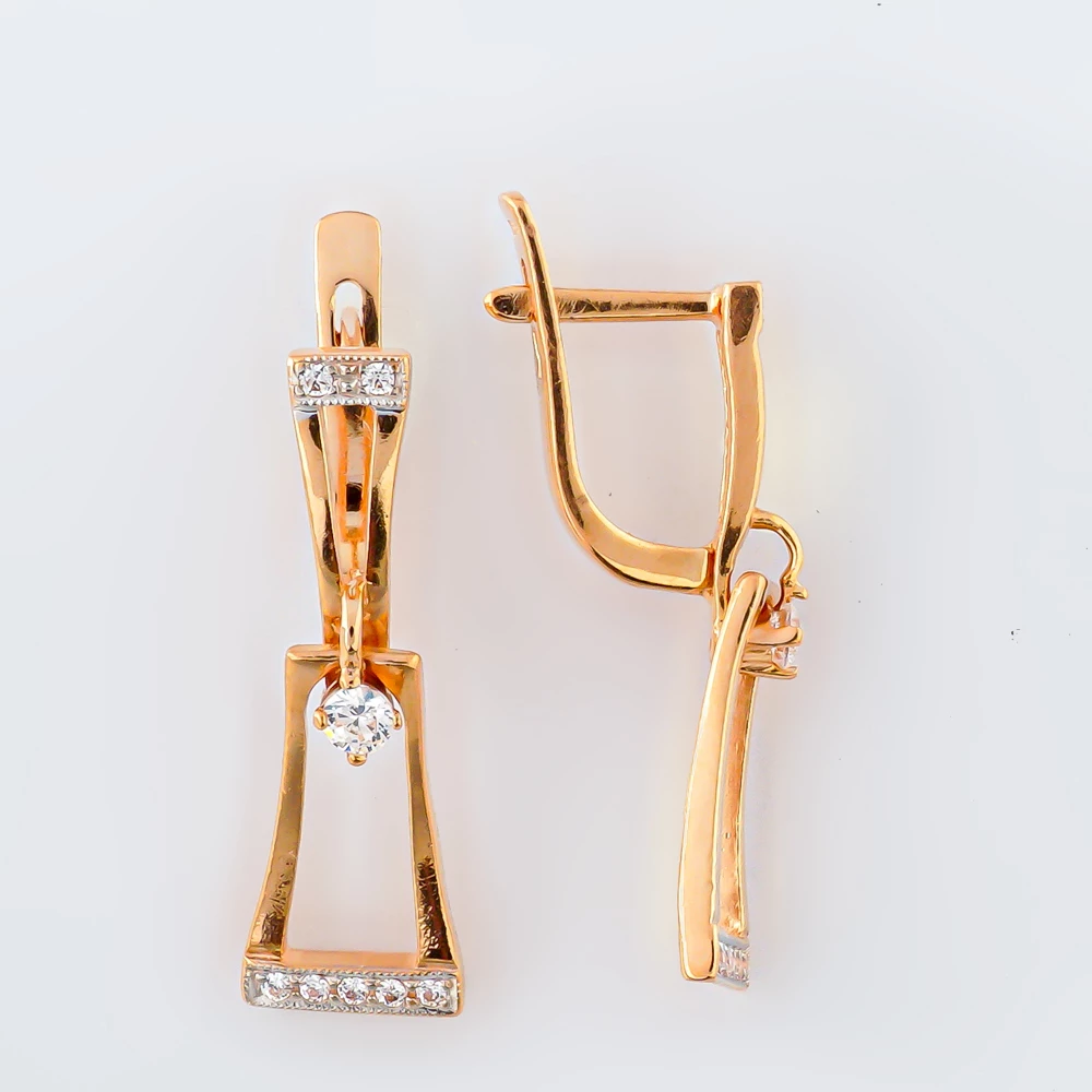 Серьги с фианитом из красного золота 585 пробы