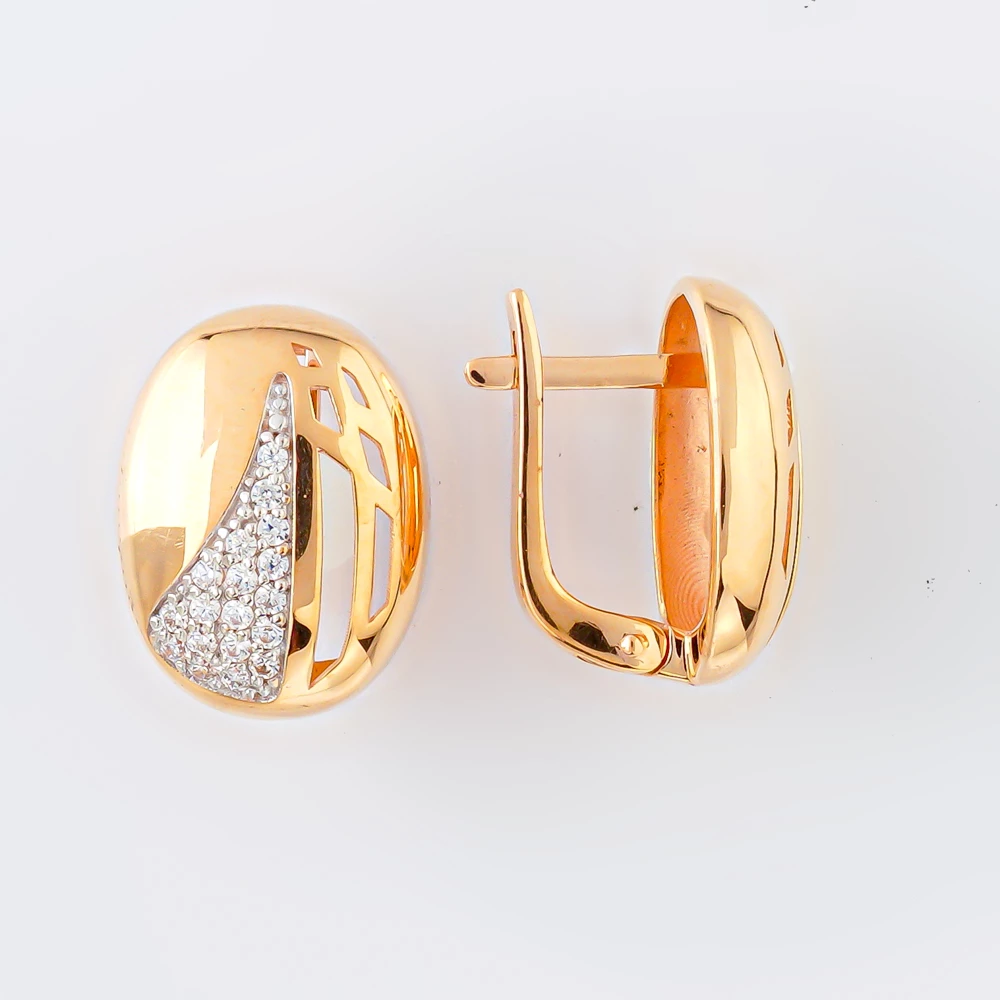 Серьги с фианитом из красного золота 585 пробы