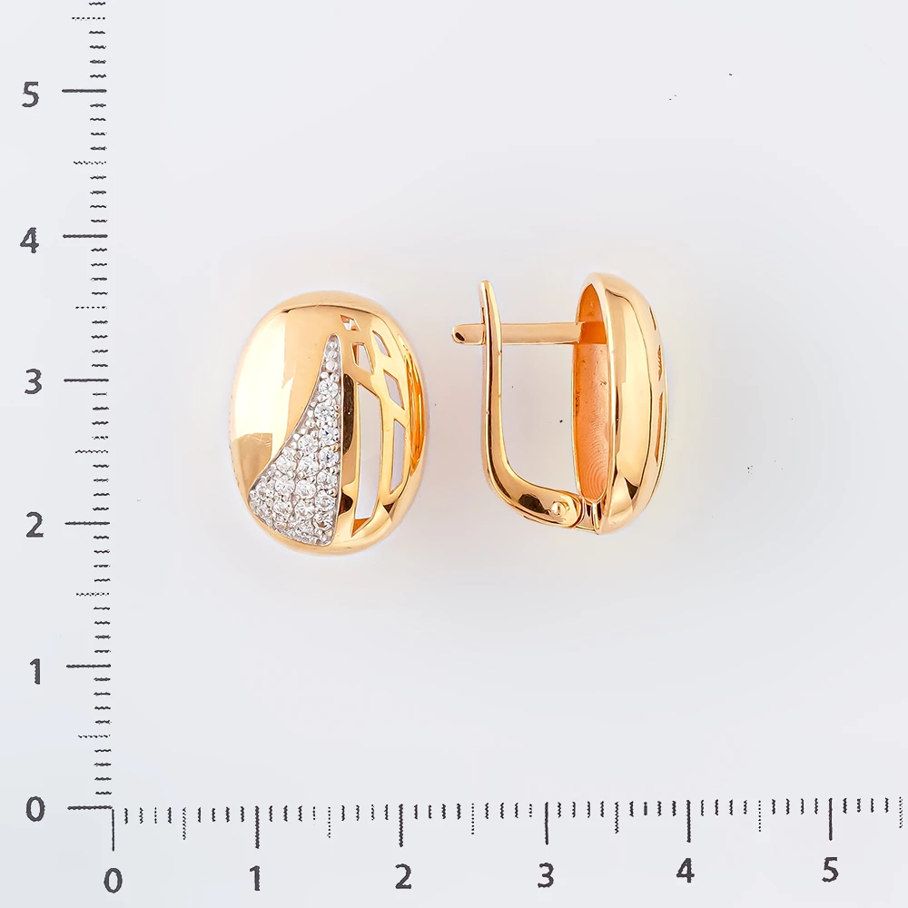 Серьги с фианитом из красного золота 585 пробы