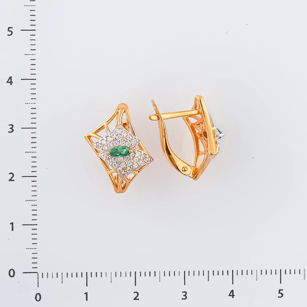 Серьги с фианитом из красного золота 585 пробы