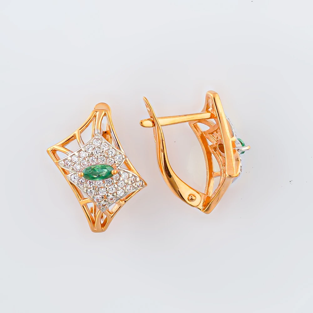 Серьги с фианитом из красного золота 585 пробы