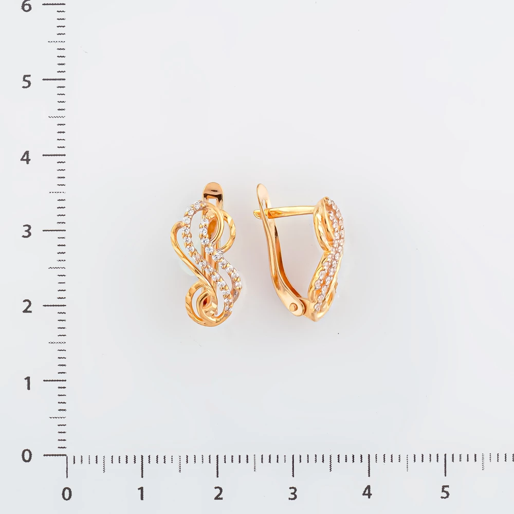 Серьги с фианитом из красного золота 585 пробы