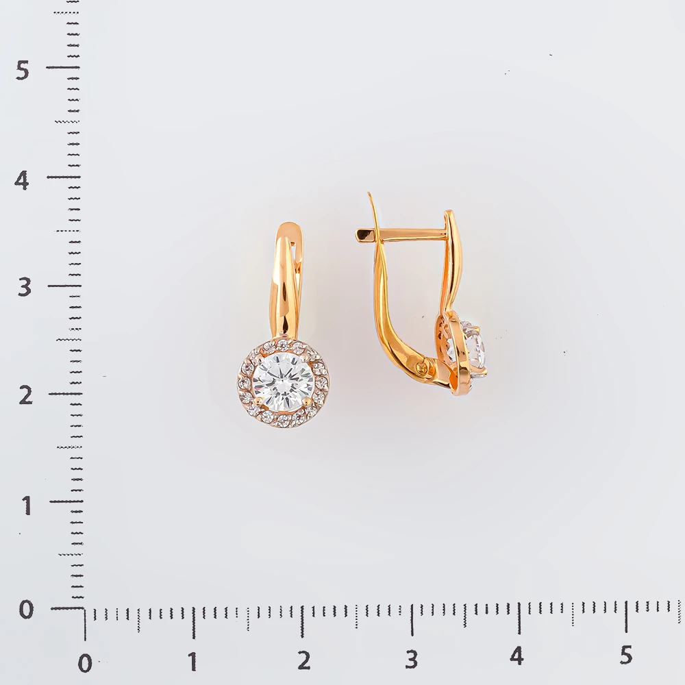 Серьги с фианитом из красного золота 585 пробы