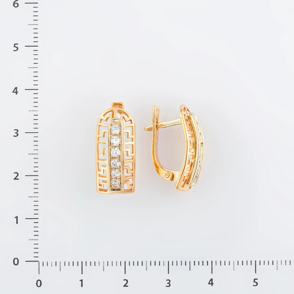 Серьги с фианитом из красного золота 585 пробы