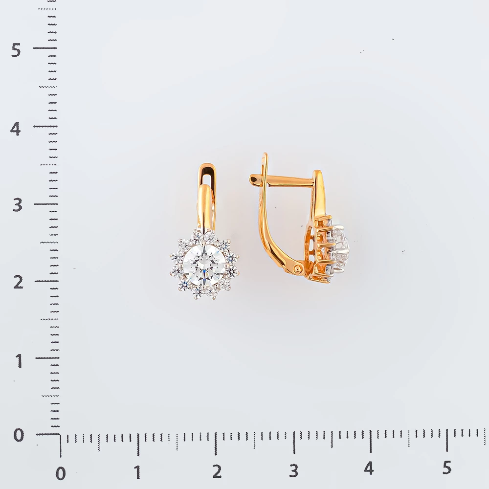 Серьги с фианитом из красного золота 585 пробы