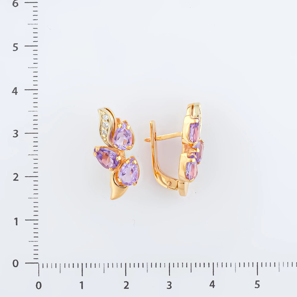 Серьги с аметистом из красного золота 585 пробы