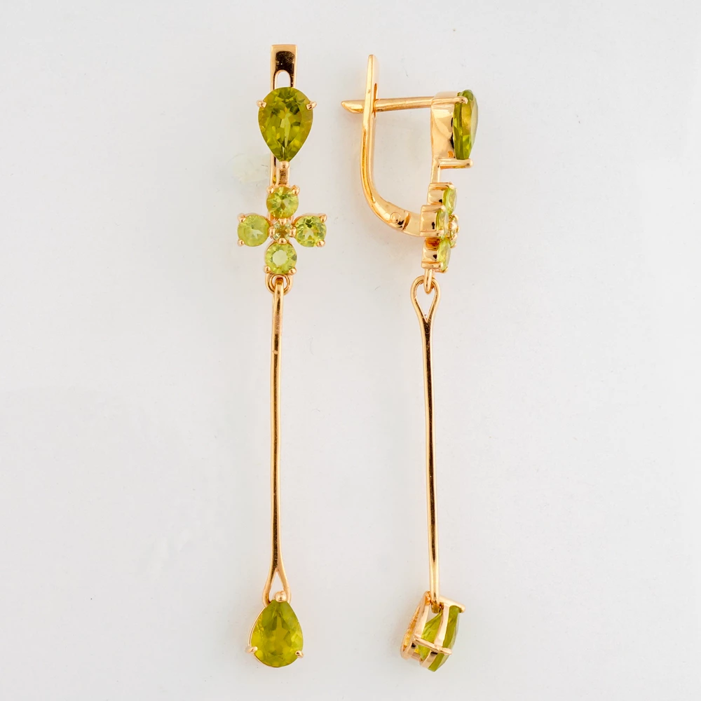 Серьги с хризолитом из красного золота 585 пробы