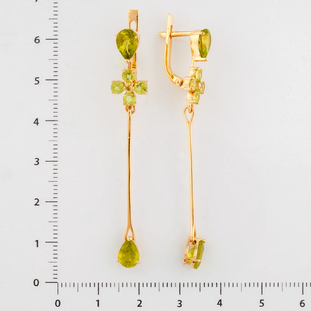 Серьги с хризолитом из красного золота 585 пробы