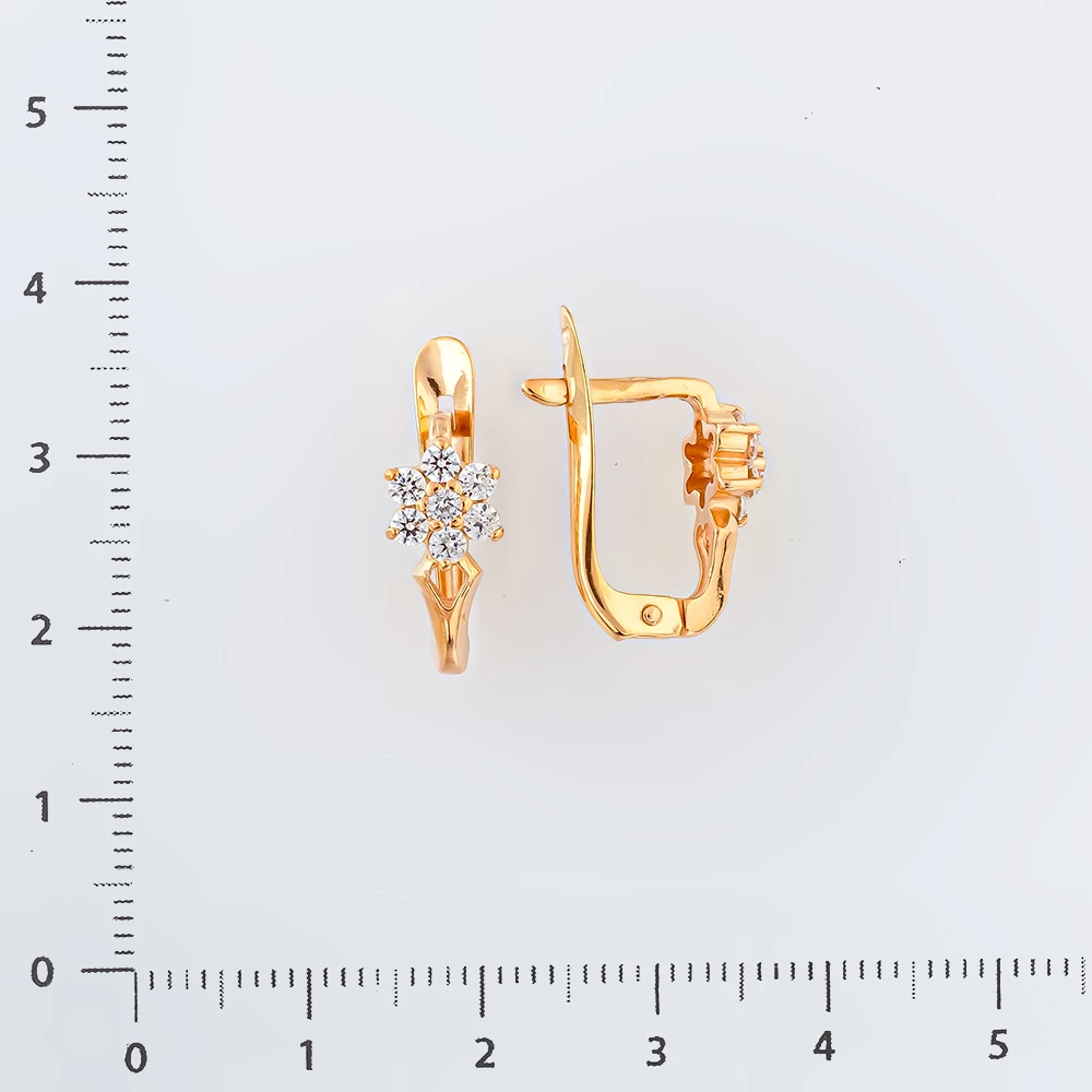 Серьги с фианитом из красного золота 585 пробы