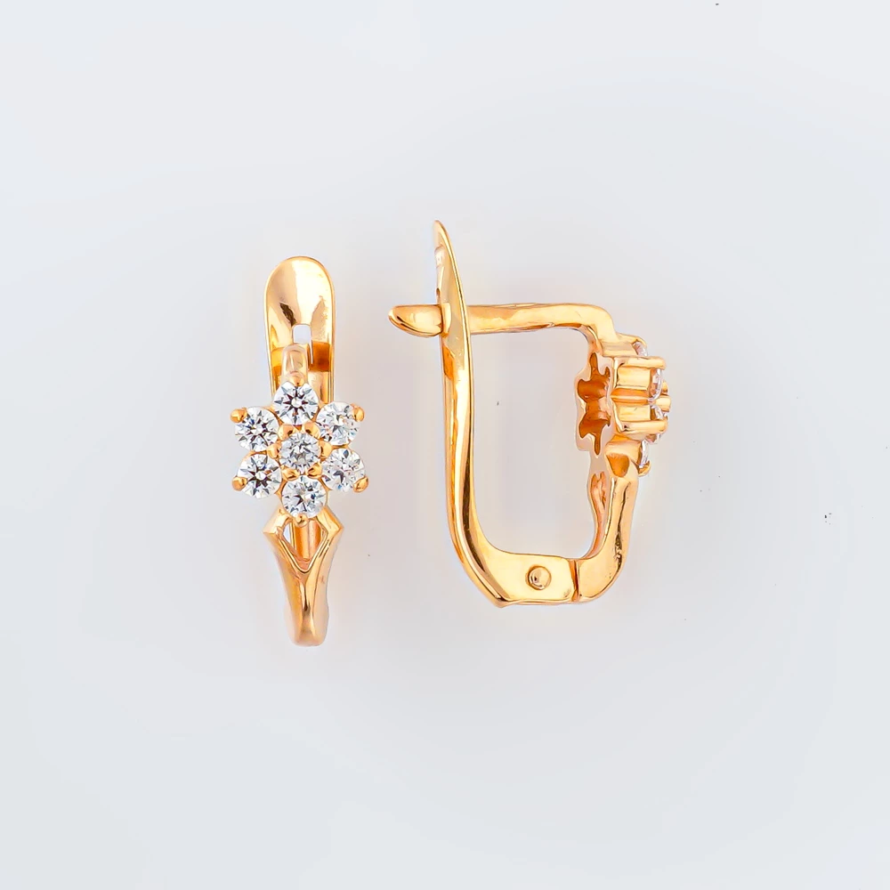 Серьги с фианитом из красного золота 585 пробы