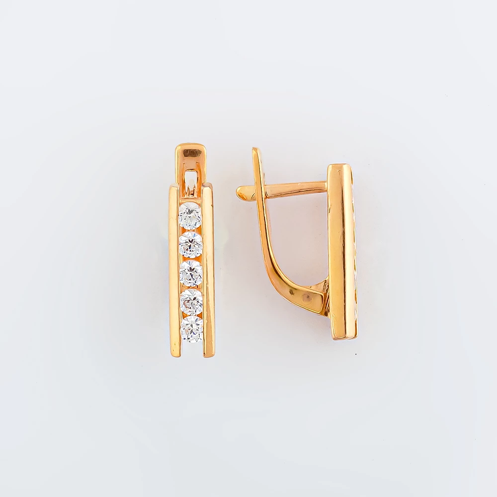 Серьги с фианитом из красного золота 585 пробы